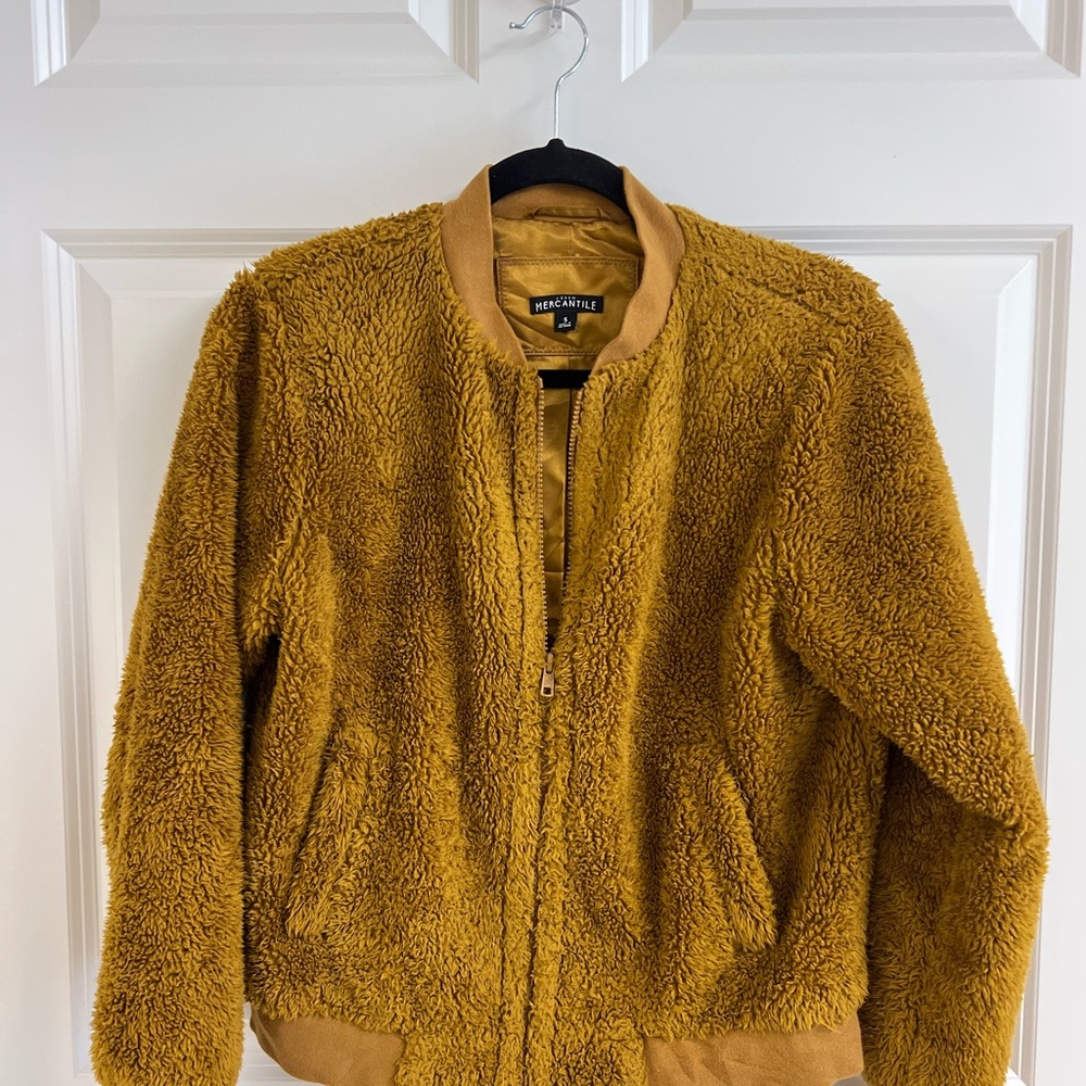 J.Crew Mercantile Mustard Yellow Teddy Sherpa Bomber Jacket Small